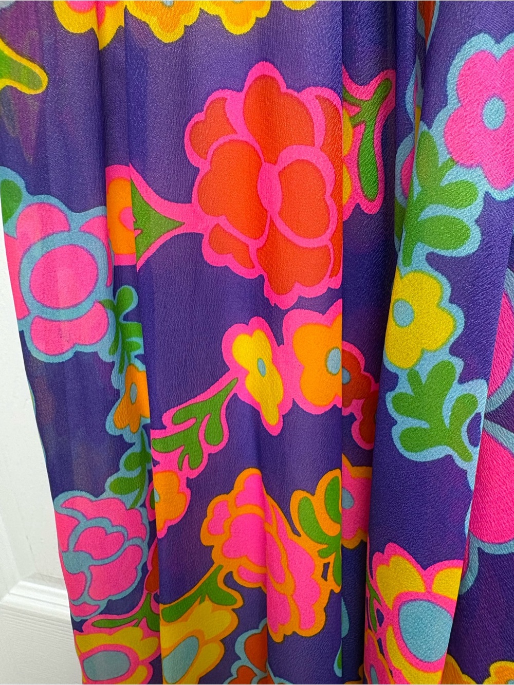 Vintage 1970 Vibrant Floral Maxi Dress in Purple, Pink & Yellow Size 4 - Picture 2 of 7